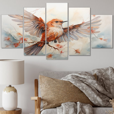 Feathered Elegance II - Animaux, art mural, salon - 5 panneaux