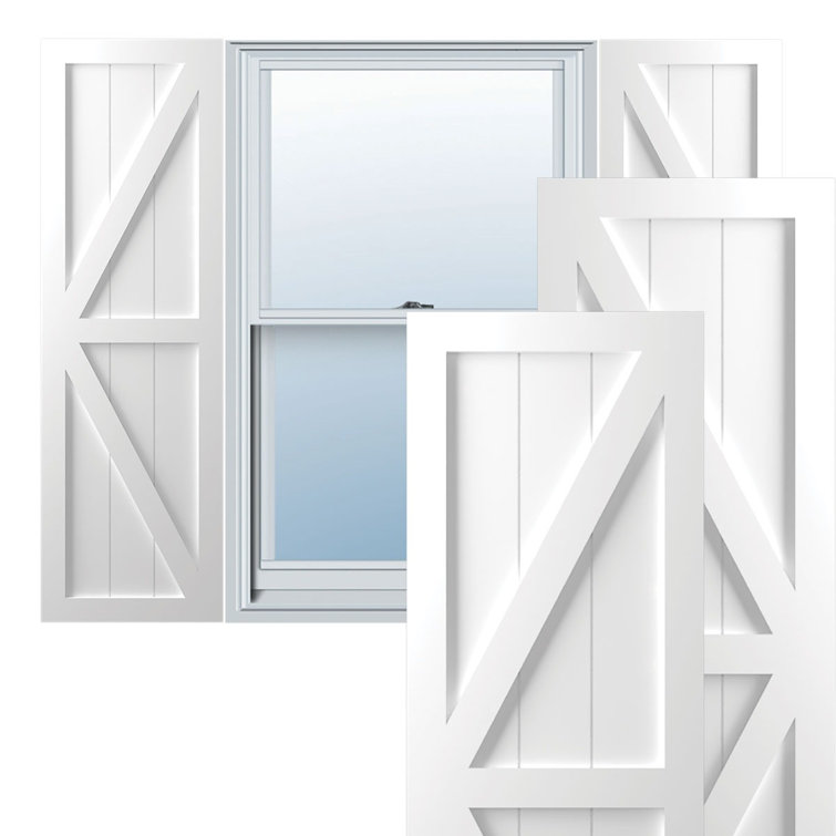 True Fit PVC Two Equal Panel Farmhouse Fixed Mount Shutters w/ Z-Bar