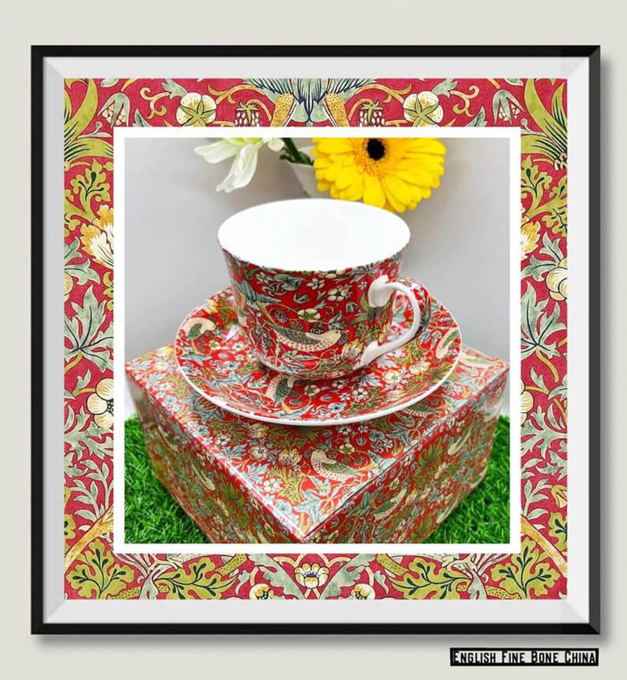WILLIAM MORRIS Strawberry Thief Collection Large Fine Bone China Cup And Saucer