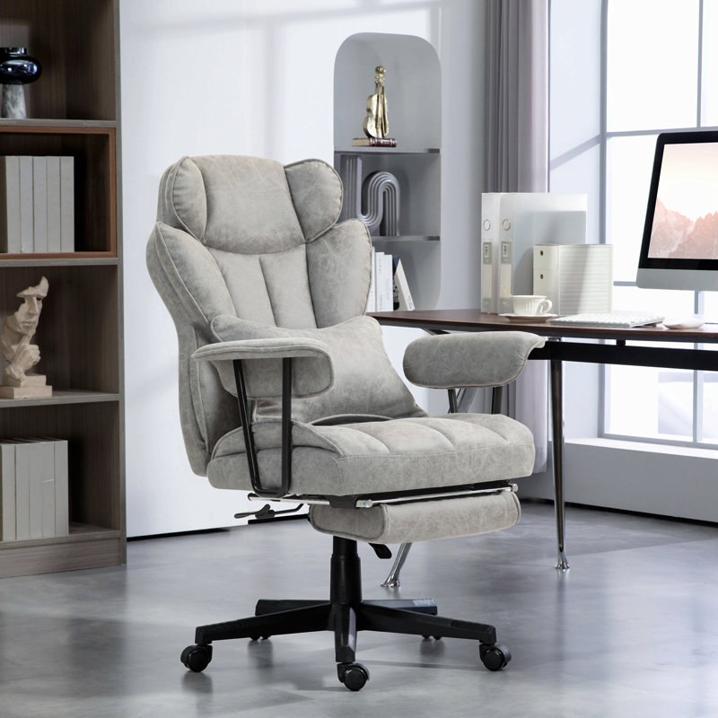 Fauteuil de bureau Massage Massage avec 6 points de vibration, chaise de bureau chauffée grande et haute de 400 lb avec repose-pieds et support lombaire, fauteuil de bureau inclinable en microfibre