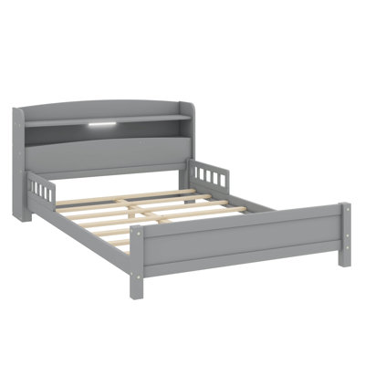 Platform Bed With Bookcase Headboard & LED Motion-Activated Light