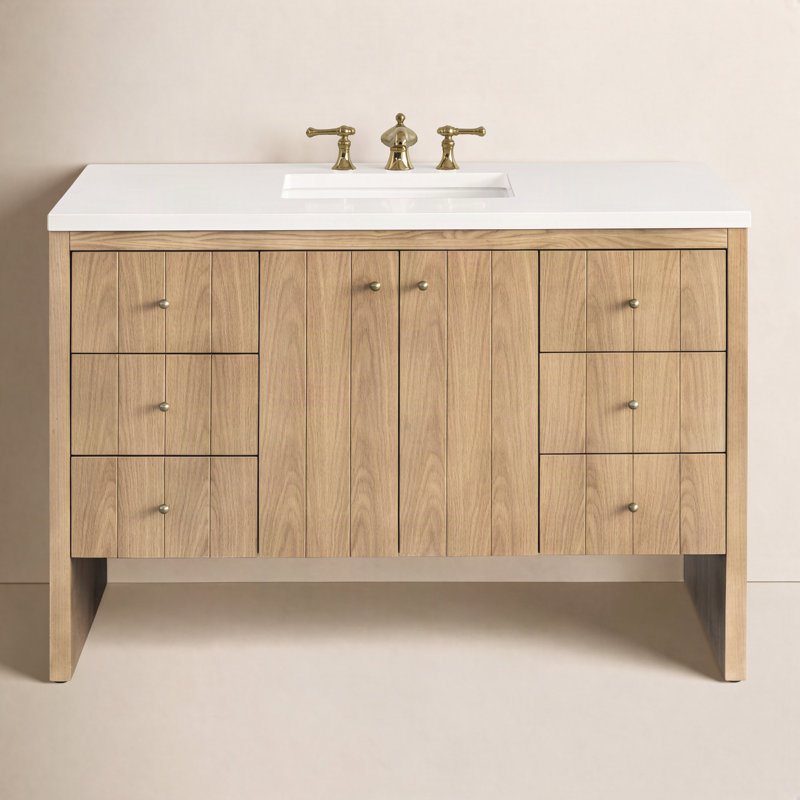 Hudson 48'' Single Bathroom Vanity with Top, White Zeus, 8" Widespread, Light Natural Oak