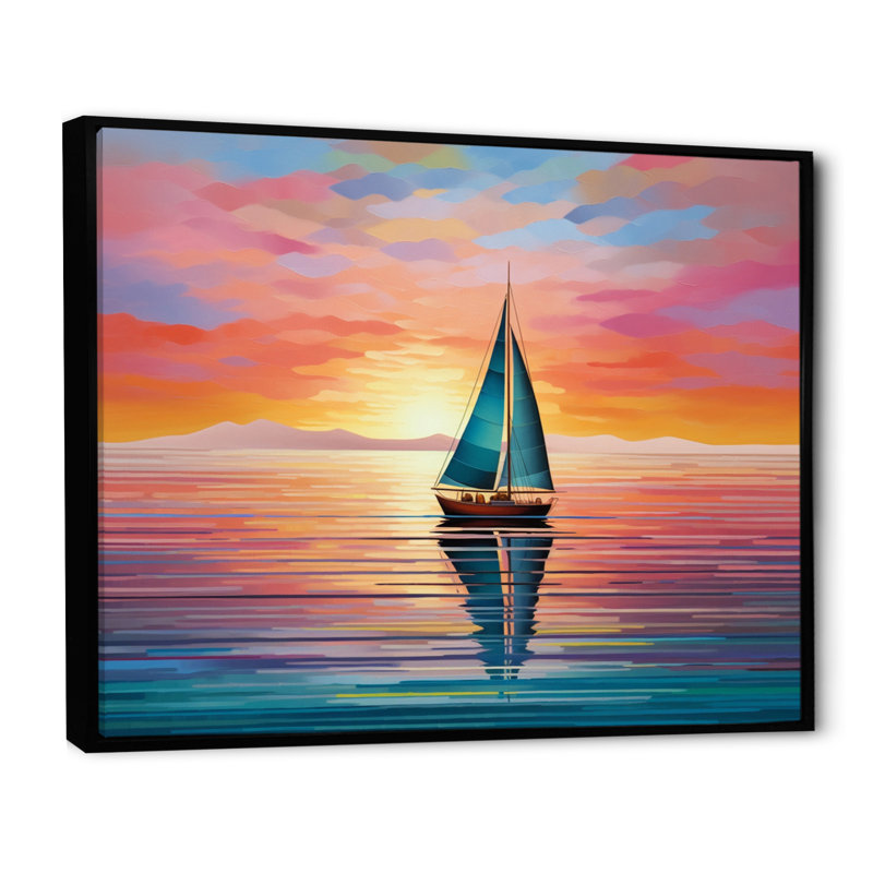 Voilier abstrait Horizon I, H 16 po x l 32 po x P 1 po, Cadre flottant noir