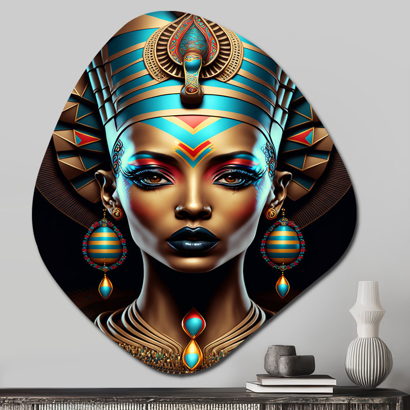 Néfertiti, belle déesse égyptienne III - femme égyptienne, art mural irrégulier - forme nébuleuse, H 28 po x l 25 po