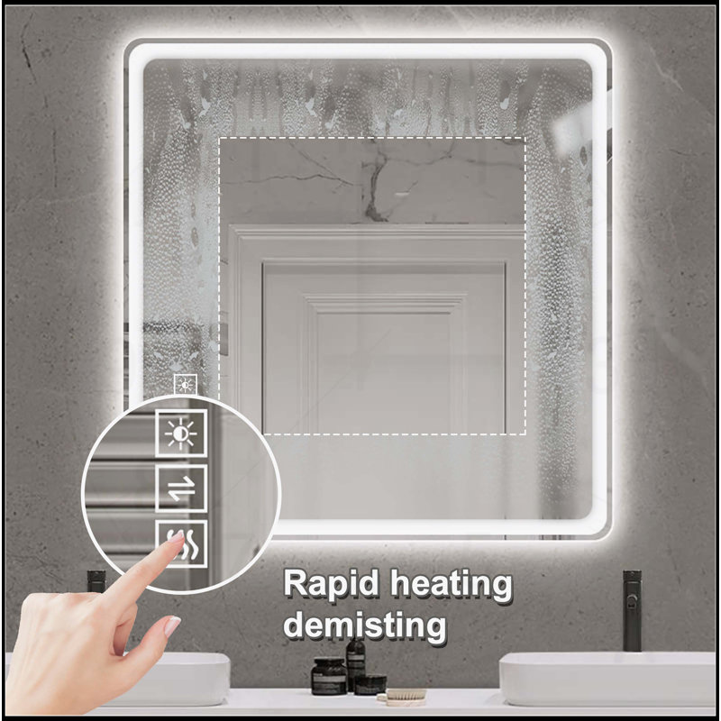 Miroir de salle de bain à DEL avec miroirs de salle de bain, 39,4 po x 31,5 po, Rectangulaire