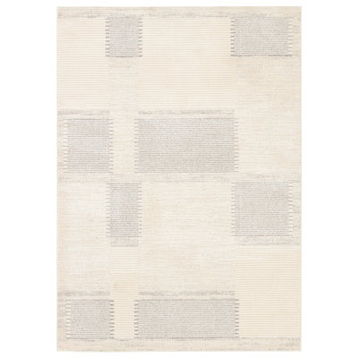 Vibe By Orren Ellis Ares Performance Striped Cream/Gray Area Rug (18" Swatch)