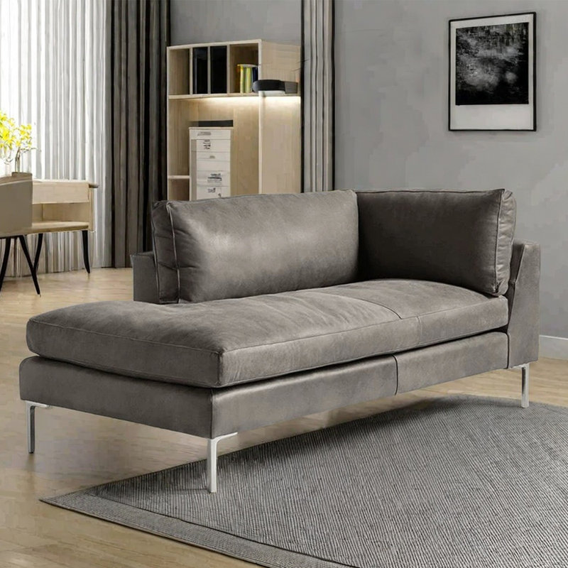 Comfortable high elastic sponge recliner, Gray, Right Hand Facing, Silver