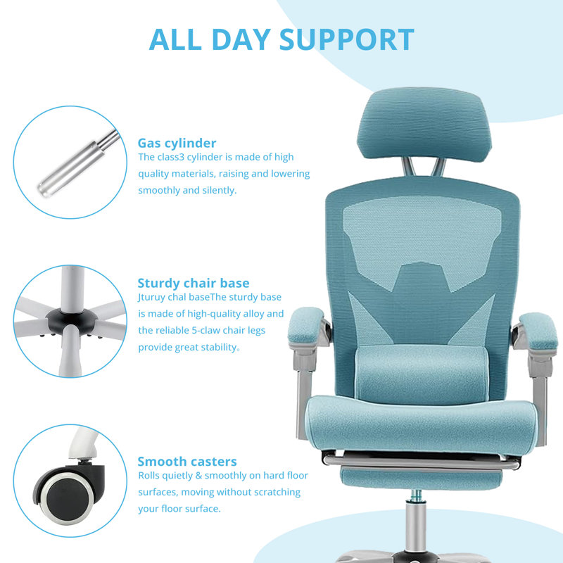 Lienhardt Home Office Desk Chair with Footrest, High-Back Mesh Rolling Swivel Reclining Chairs with Wheels, Comfortable Headrest, Lumbar Support, Comfy Arms for Home, Office, Gaming, Student