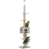 Floor to Ceiling Cat Tree 89"-104" Adjustable Height, Light Grey
