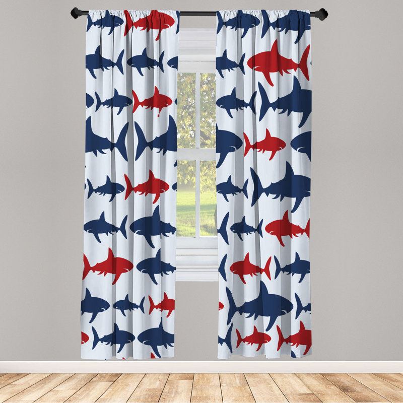 Microfiber Floral Semi-Sheer Rod Pocket Curtain Panels, 28" W x 63" L, Blue/White/Red
