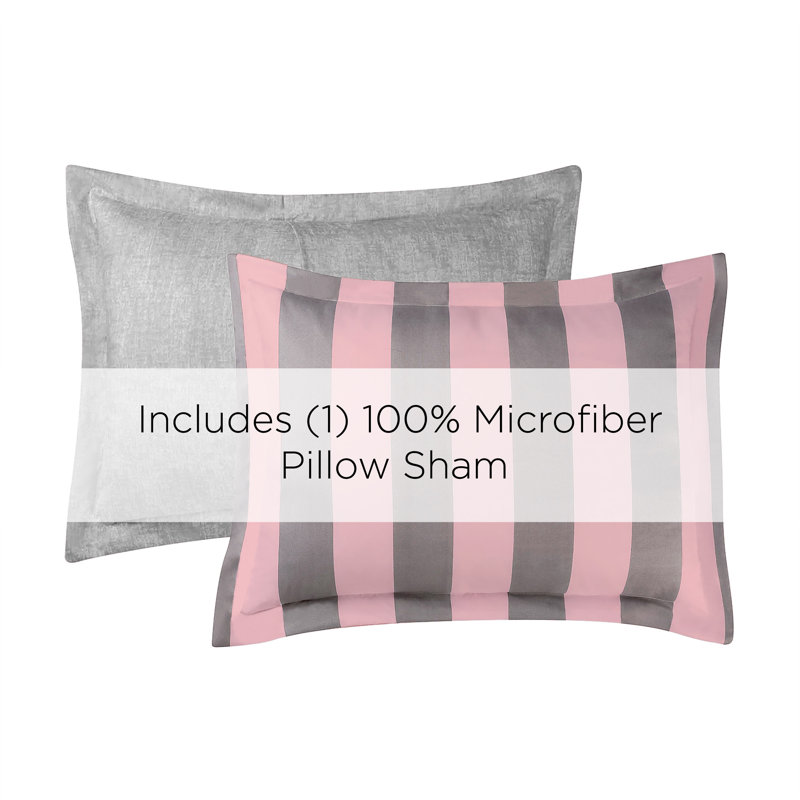 Juicy Couture Cabana Stripe Comforter Sets, Twin/Twin XL Comforter + 1 Sham + 3 Throw Pillows, Gray/Pink