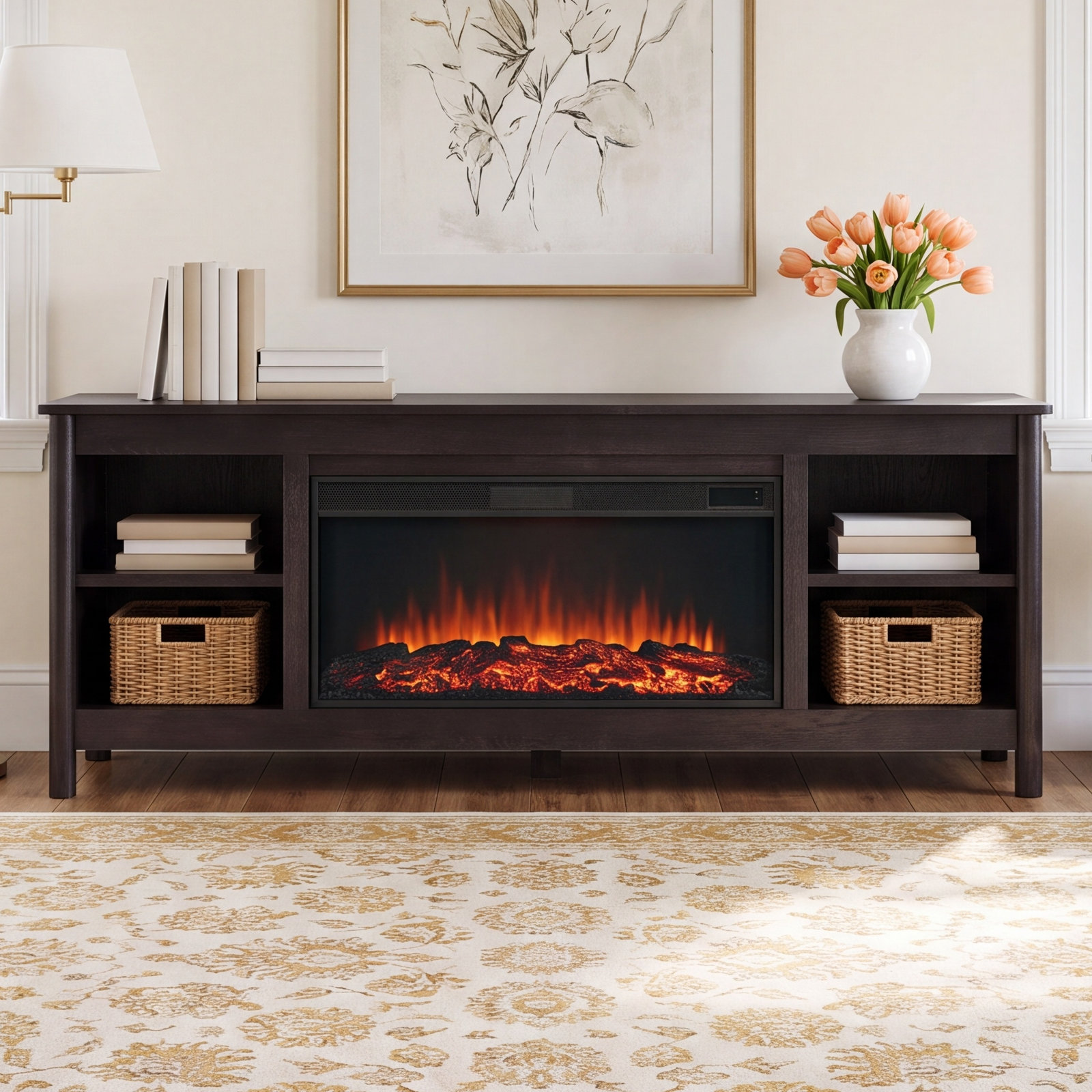 Bridgeway Electric Fireplace TV Stand, Dark Oak