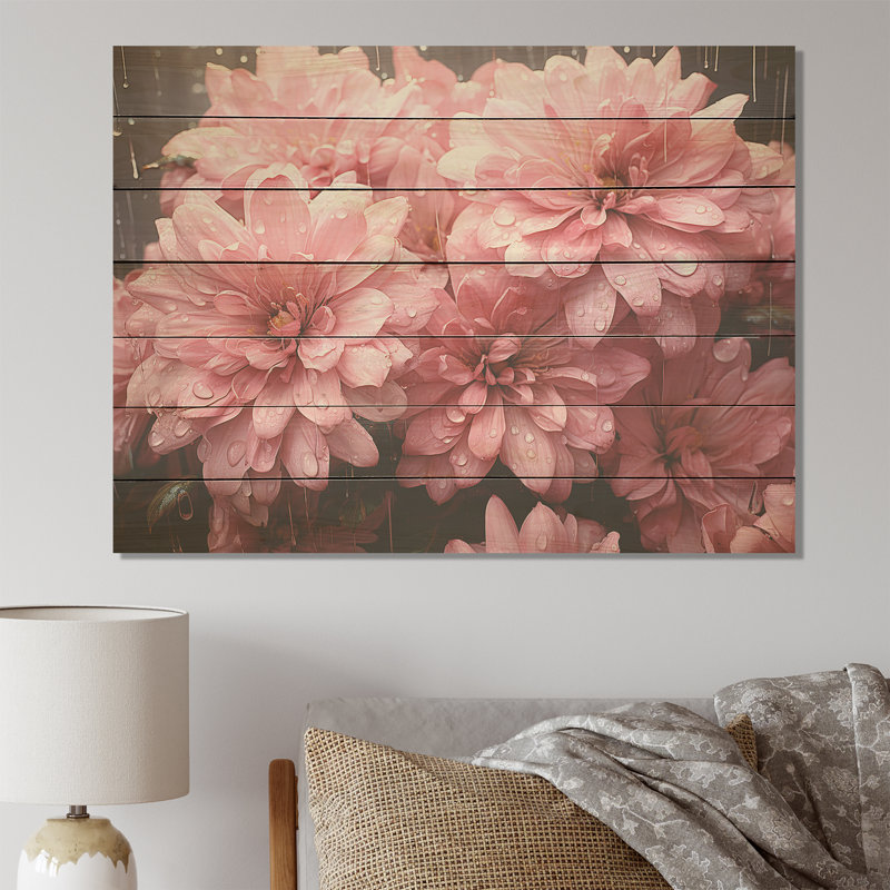 «Pink Chrysanthemums Gardens Collage III - Chrysanthemums On Wood Print», H 10 po x l 20 po x P 0,78 po