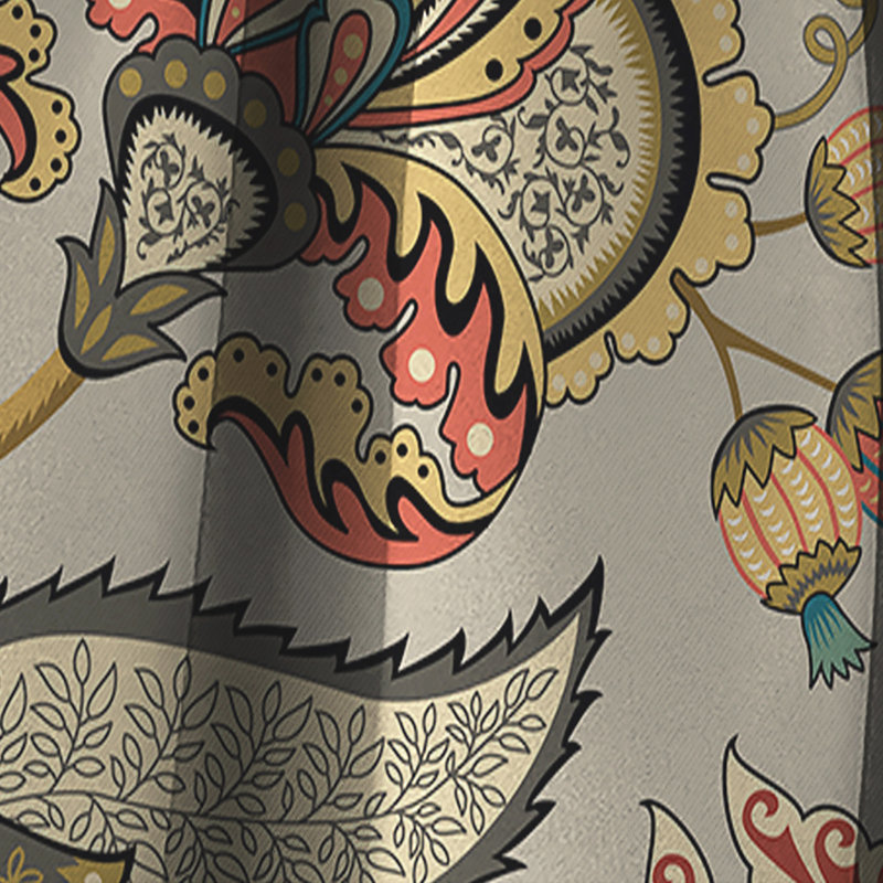 Rideau simple occultant à motif floral rétro indien, L 52 po x L 90 po