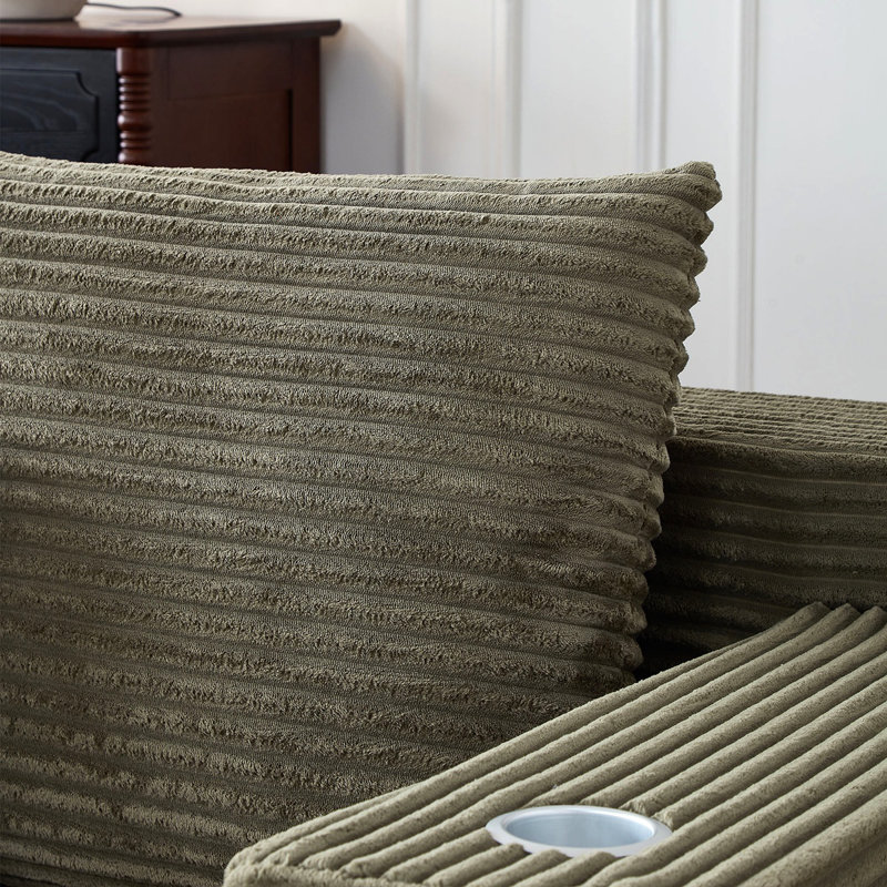 Canapé modulaire profond en velours côtelé avec porte-gobelets, aucun assemblage requis, Vert