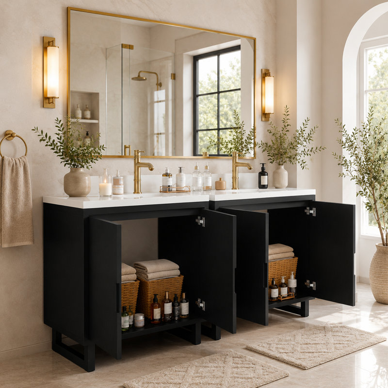 Meuble-lavabo double 60 po avec lavabo, Noir