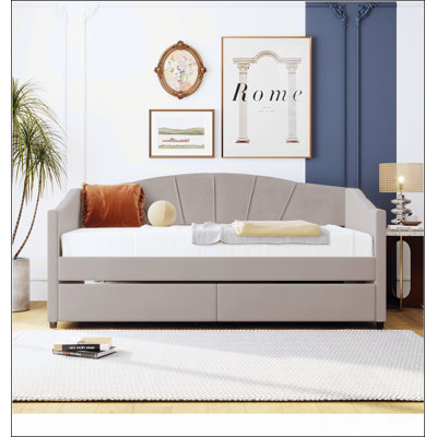 Upholstered Daybed Twin Size With Two Drawers And Wood Slat