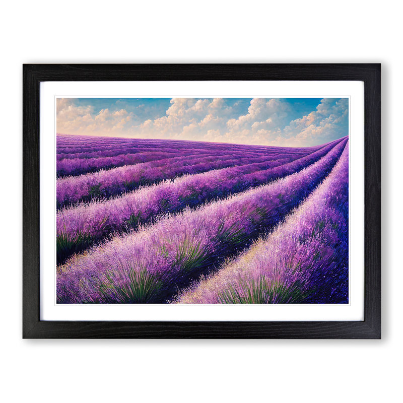 XH1022-7118X Precious Lavender Flower Field - Single Picture Frame Print, 46cm H x 64cm W, Black