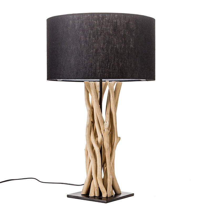 Solid Wood Table Lamp, Matte Black