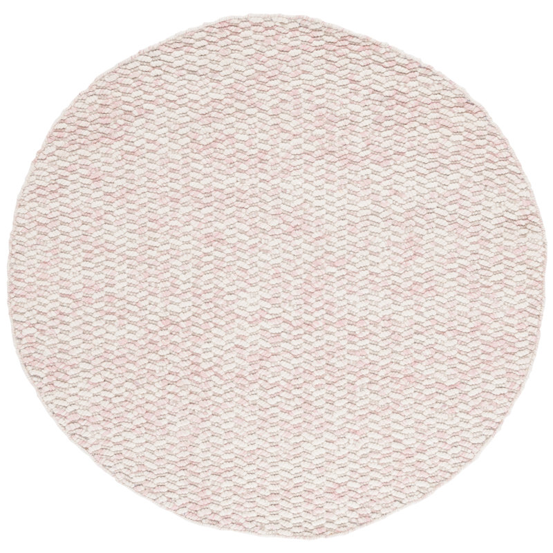 Boud Geometric Hand Loomed Wool/Cotton Area Rug in Pink/Ivory, Round 6'