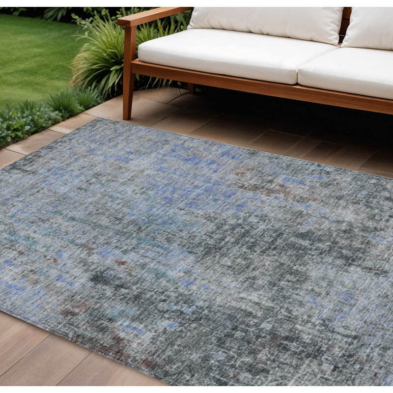 Tapis extérieur gris anthracite lavable abstrait 9 pi x 12 pi