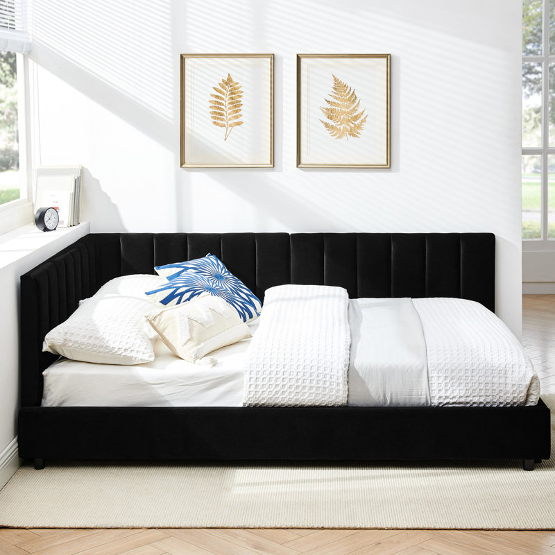 Lit de jour confortable avec structure et revêtement en velours noir pour la chambre à coucher