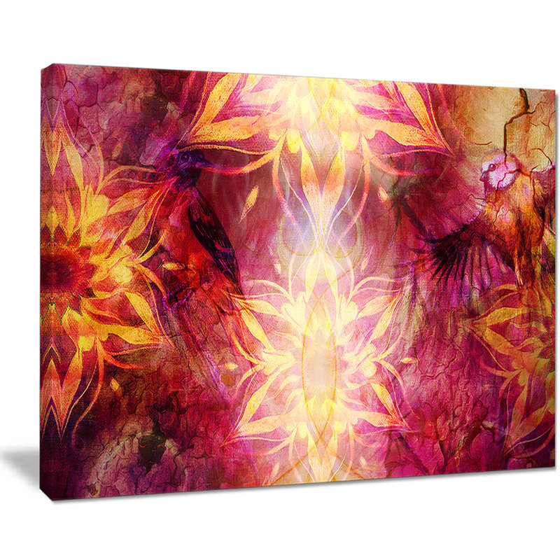 «Titmouse Birds and Golden Mandala», impression, H 16 po x l 32 po x P 1 po, Toile tendue