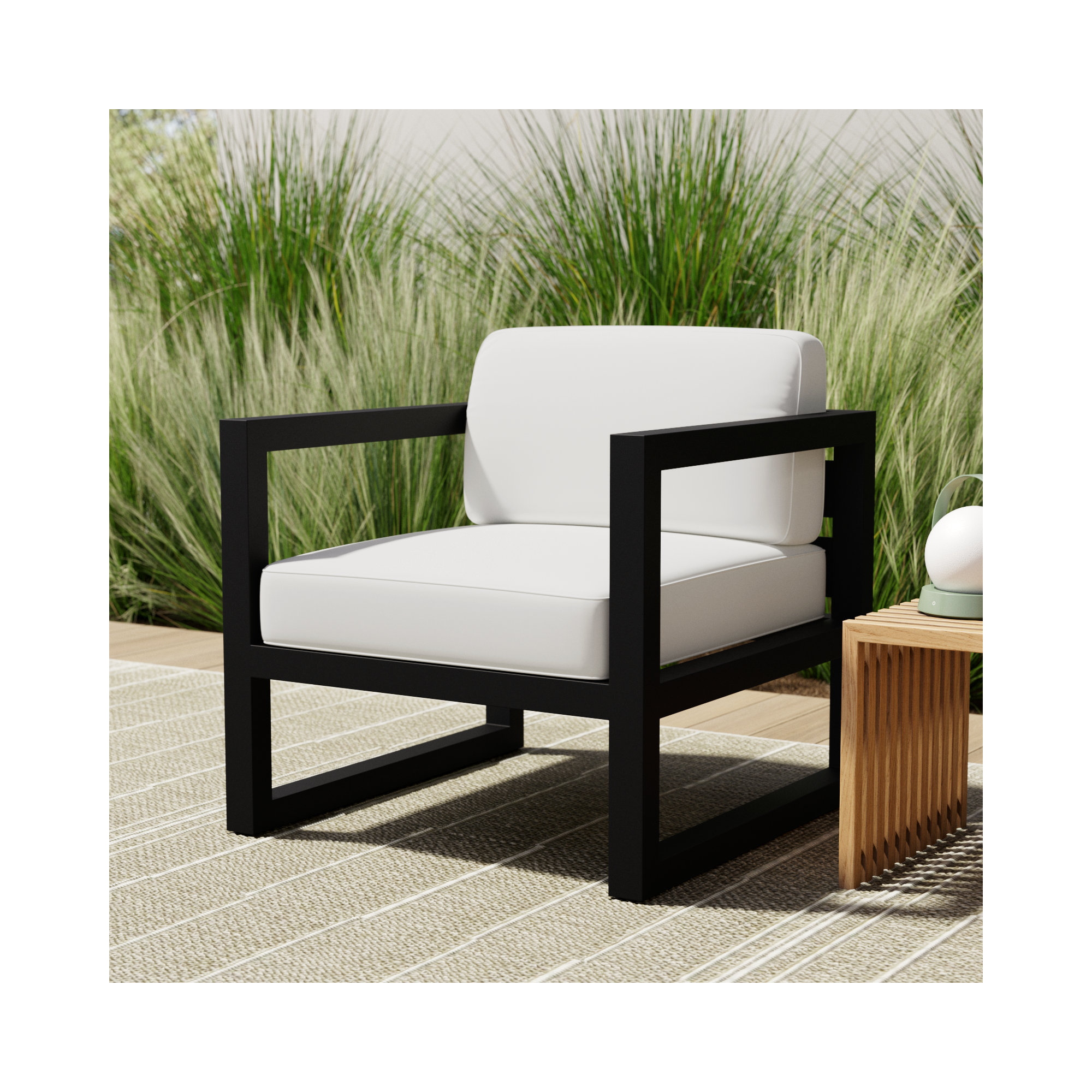 Smith Outdoor Lounge Chair with Sunbrella® Cushions, Canvas Natural, Black