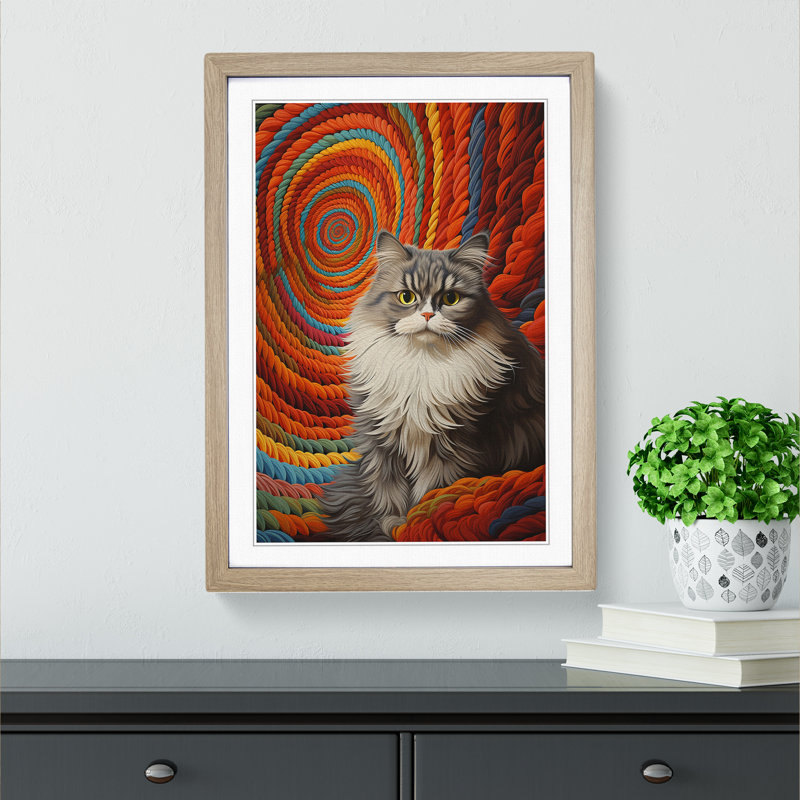 XYZ-FRM-V1223-5101 Persian Cat Op - Single Picture Frame Print on Wood, 34cm H x 25cm W x 2cm D, Oak