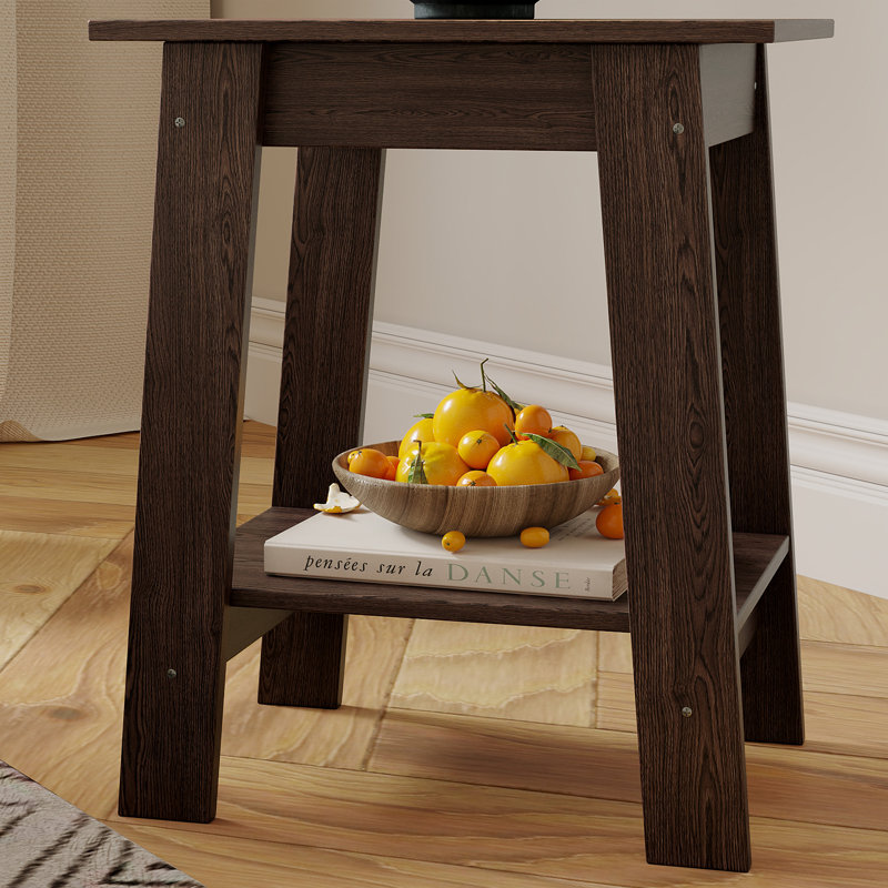 Table de bout Farmhouse avec tablette de rangement, table d'appoint étroite pour le salon, Tanné