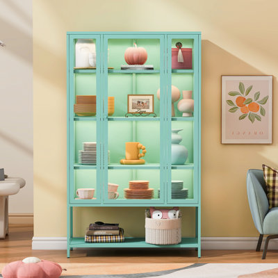 Grande vitrine en fer 67,25 po avec porte vitrée et éclairage à DEL Vitrine en verre à 3 faces pour les objets de collection