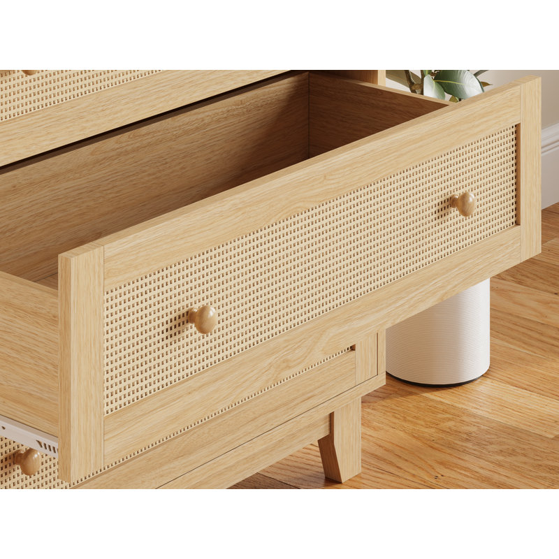 Commode 3 tiroirs, commode, poignées en bois Boho, Naturel