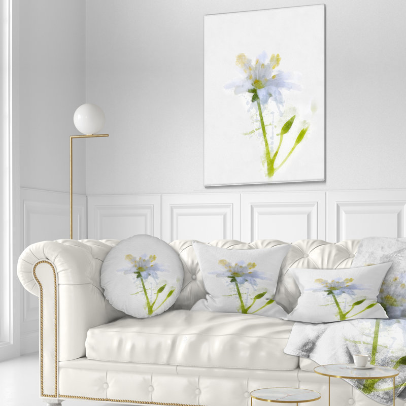 Croquis de fleurs aquarelle blanc et vert - Coussin décoratif imprimé floral