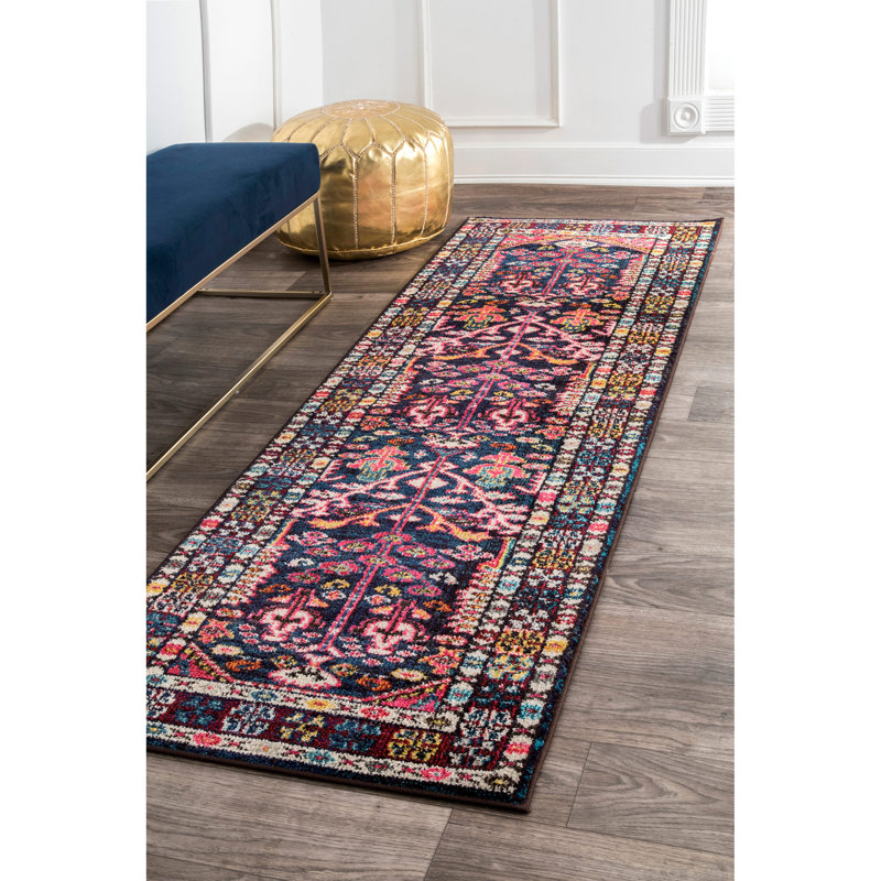 Tapis bleu/pink, Tapis de couloir 2 pi 6 po x 8 pi