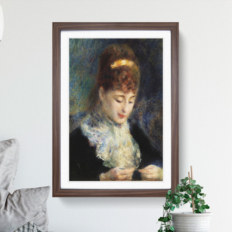 Woman Crocheting by Pierre-Auguste Renoir - Picture Frame Painting, Walnut, 90cm H x 65cm W x 2cm D