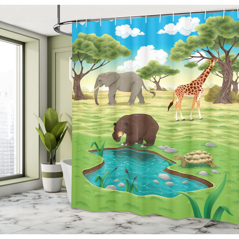 Dakota Fields Turtle Shower Curtain Jungle Bear Giraffe Multicolor, 70"H x 69"W