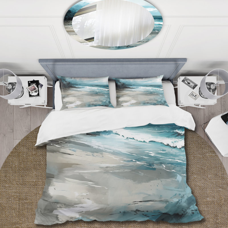 Ensemble de housse de couette en microfibre / polyester Coastal Waves IV, Housse de couette pour grand lit et 2 taies décor