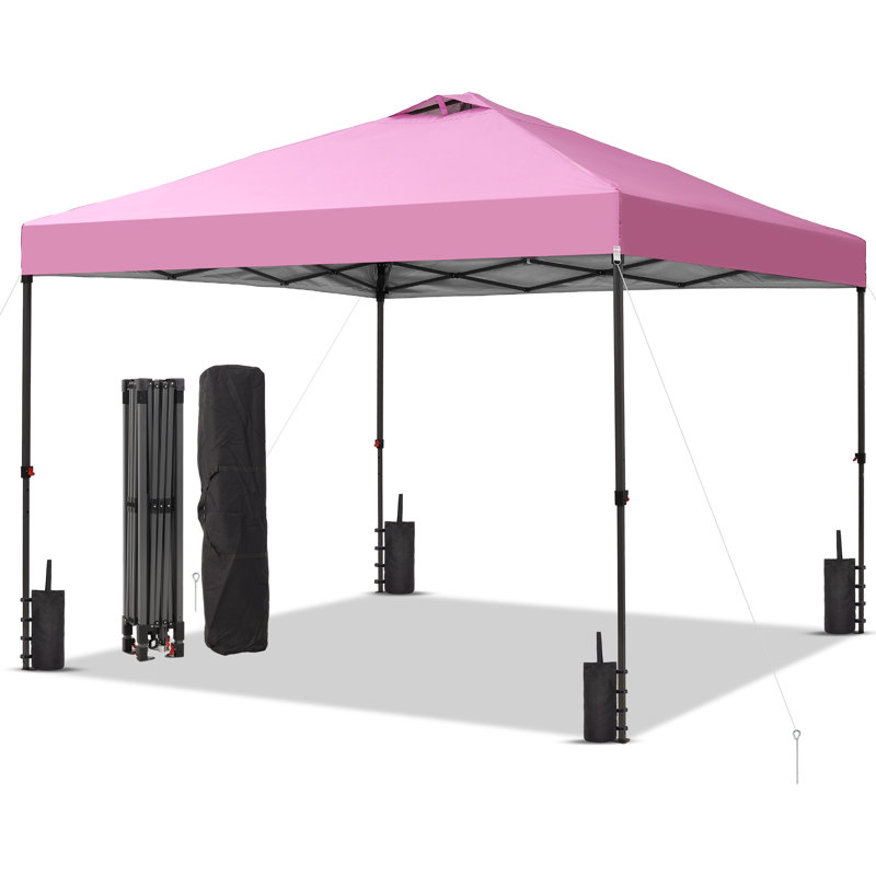 10X10 Pop Up Canopy  Tent With One Push Setup,  Instant Portable Shelter With Sandbags, Pink, Pink, 10 ft. W x 10 ft. D