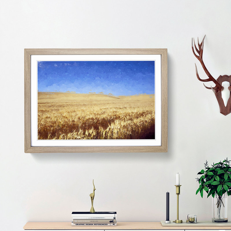 Field of Wheat in Kansas - Picture Frame Graphic Art Print, 40cm H x 60cm W x 2cm D, Oak