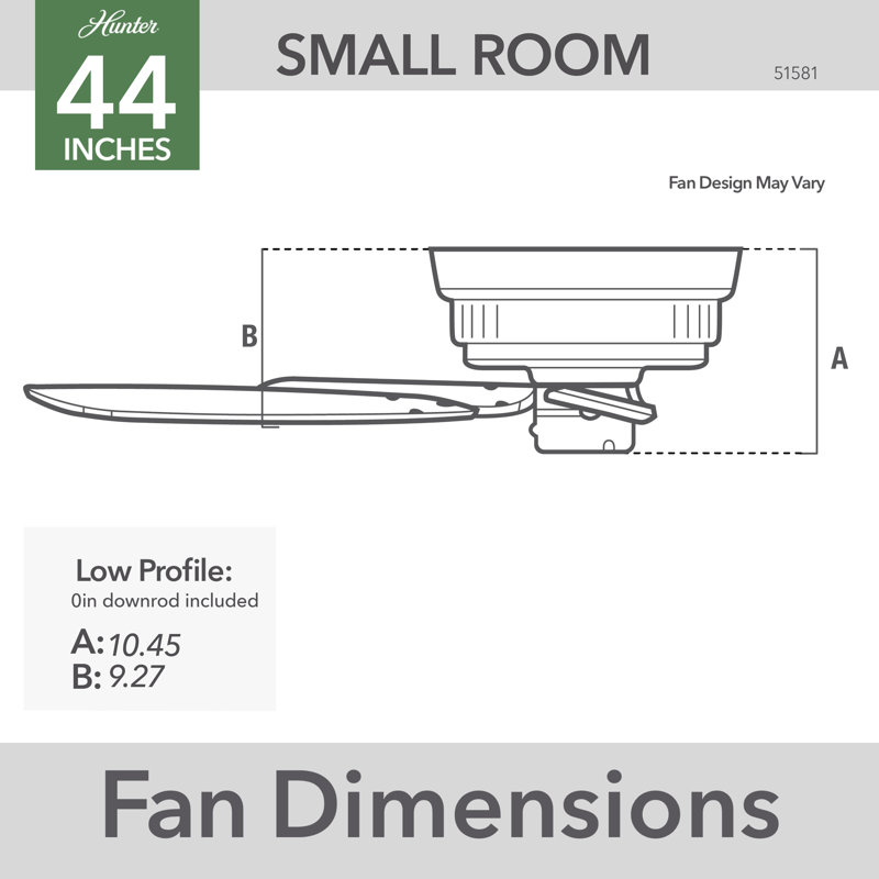 Terrace Cove Matte Black 44" Low Profile Ceiling Fan with 5 Blades