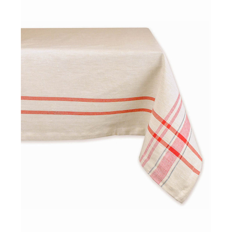 Shelton 100% Cotton Tablecloth, 104" L x 60" D, Red/Taupe