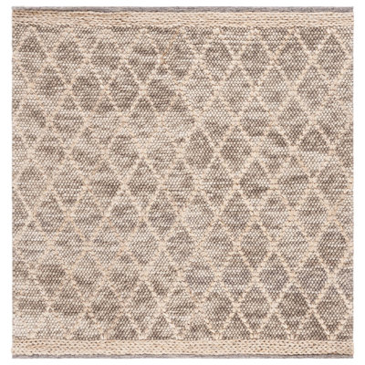 Fabeha Hand Woven Wool/Cotton Geometric Rug in Brown/Natural