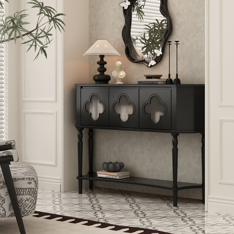 Console demi-cercle en bois massif noir, Black