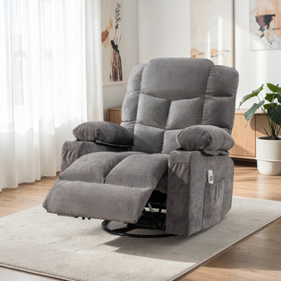 Fauteuil inclinable de massage pivotant avec chauffage lombaire Adair pour salon, avec porte-gobelets et port de charge USB, pour adulte
