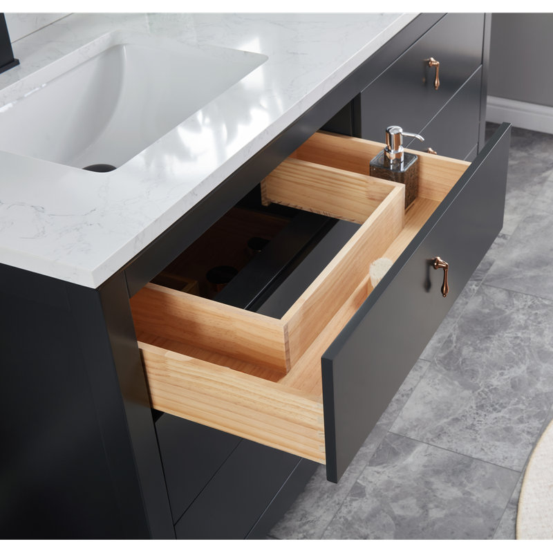 60" Solid Wood Sink Vanity  With 1' Artificial Stone Top, Tricon Black