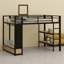 Structure de lit mezzanine avec garde-robe, lit mezzanine en métal avec tablettes de rangement et panneau perforé-1338964153
