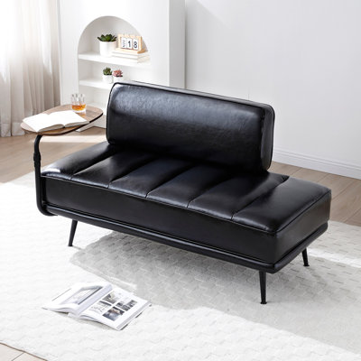 Banc de bout de lit moderne avec revêtement en similicuir noir avec table d'appoint, plateau pivotant à 360 degrés, repose-pieds de hall d'entrée, banc de fenêtre avec pieds en métal