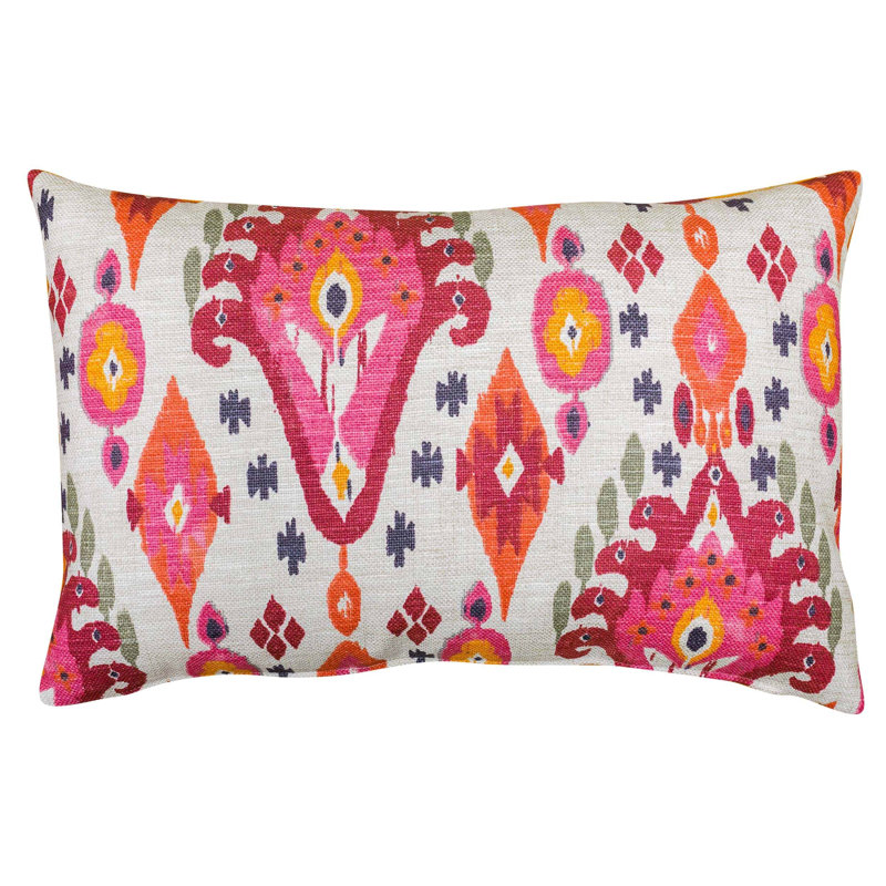 Heavyweight Linen-blend IkatCushion in Pink and Orange, 58x38cm, Cover only