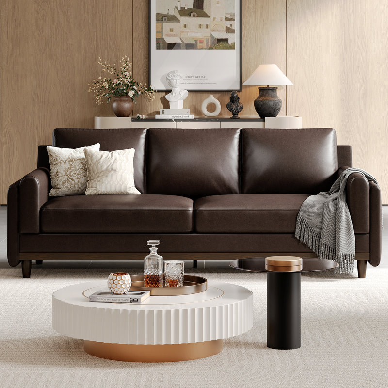 87" Luxury Upholstered Faux Leather Sofa, 3-Seater Couch With Soild Wood Legs For Living Room, Office 