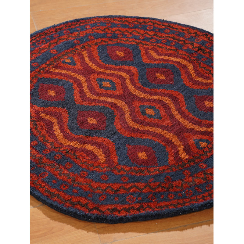 Tapis d'intérieur rond oriental noué à la main, multicolore, en soie et laine, Round 4'
